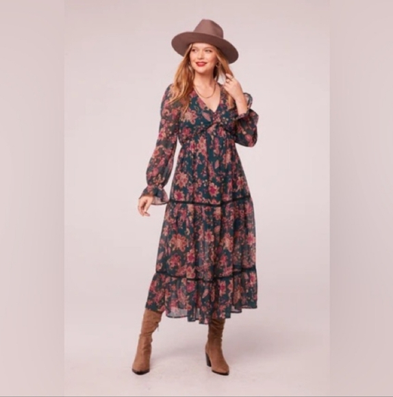 NWT Band Of The Free Run the World Pine Paisley Empire Waist Midi Dress XS - Picture 2 of 8